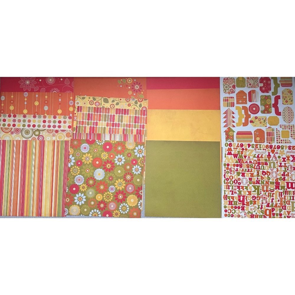 We R Memory Keepers 16pc Scrapbooking Paper Cardstock Set Orange Floral Vibrant